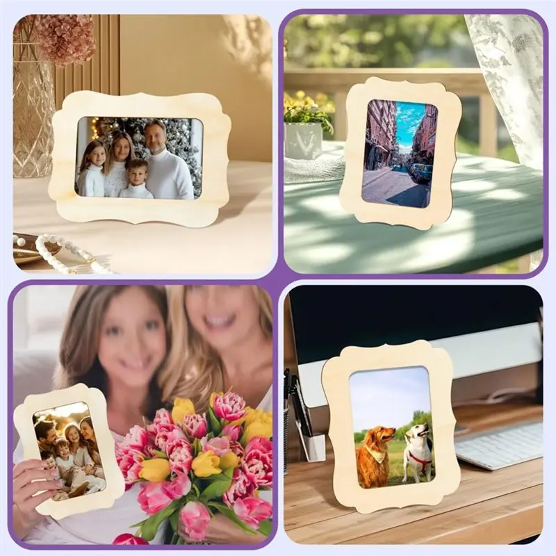 B08B-Wooden Picture Frames 10 Pack, Small Standing Photo Frame For DIY For DIY Wood Decorative Arts, Birthday Party Gifts, Wave