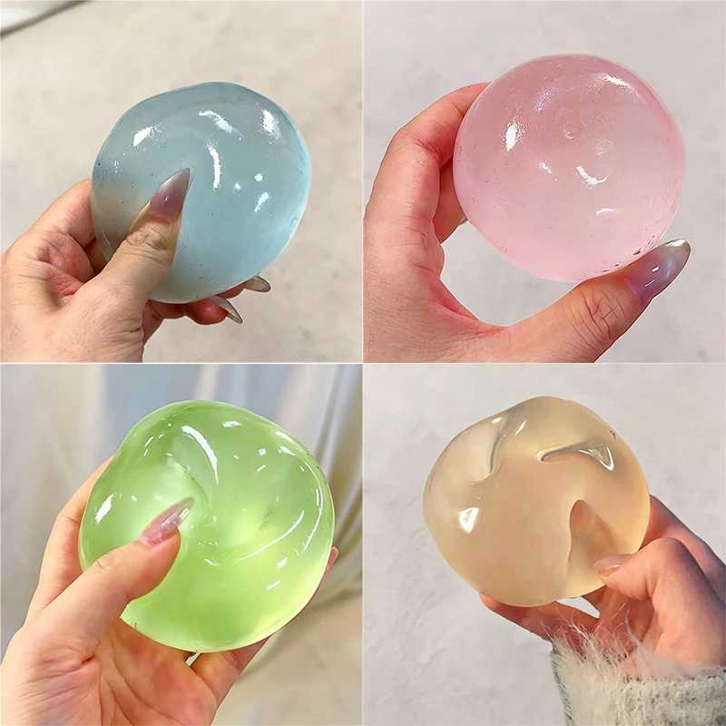 Pink Blue Green Maltose Squishy Ball Translucent Jelly Squeeze Toy Slow Rebound Sensory Soothing Emotional Stress Calming Toy
