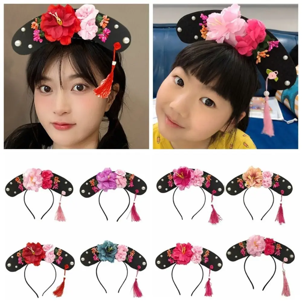 Pérola frisada hanfu flor bandana tribunal real cocar borla estilo chinês argola de cabelo acessórios para o cabelo estilo étnico