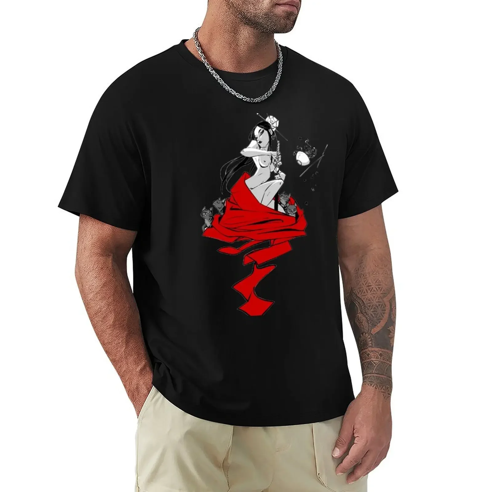 Samurai Girl Anime T-Shirt summer clothes baggy shirts new edition cheap stuff vintage t shirt men