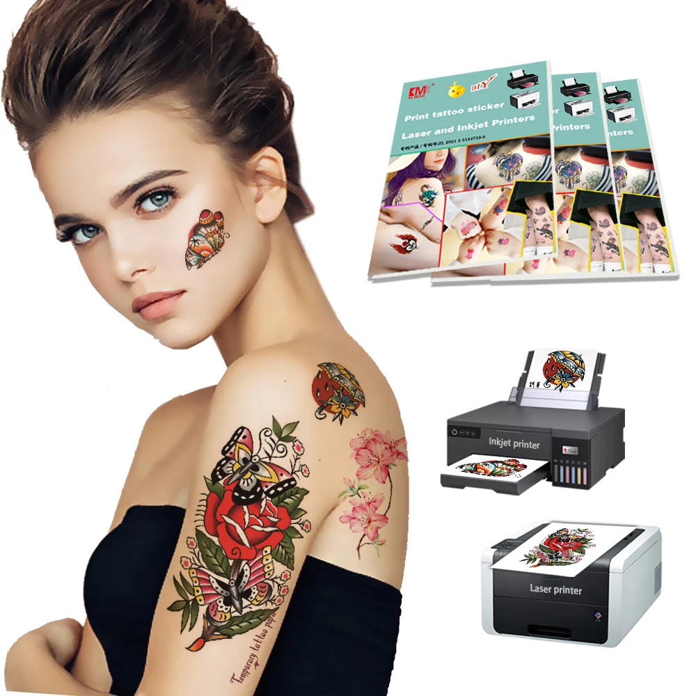 

A4 5 sets for Men Women Printable Laser Tattoo Transfer Paper Waterslide Temporary Tattoos Paper