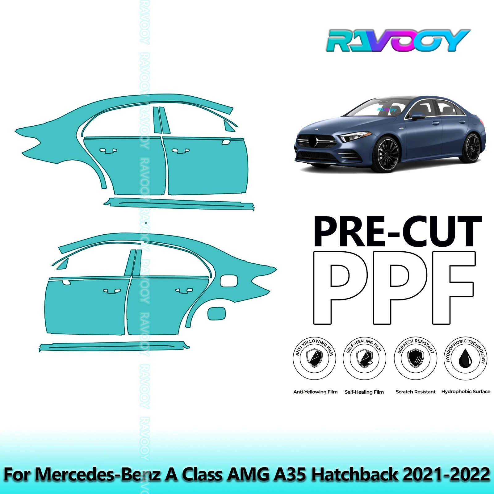 

For Mercedes-Benz A Class AMG A35 Hatchback 2021-2022 8.5mil Pre-Cut PPF Door & A/B Pillar Kit TPU Paint Protection Film Set