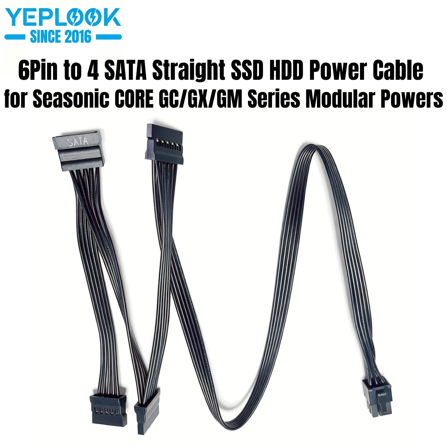 6Pin to 4 SATA Straight SSD HDD Power Cable for Seasonic CORE 650W, 550W, 500W GX/GC/GM Series Modular PSUs, 18AWG 50+15+15+15CM