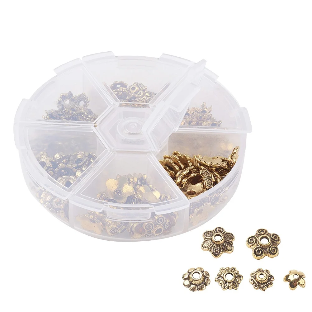 

180Pcs Retro Flower Hat Parts Metal Bead Caps Jewelry Making DIY Components Handcrafted Beaded Material Alloy Spacer Charms