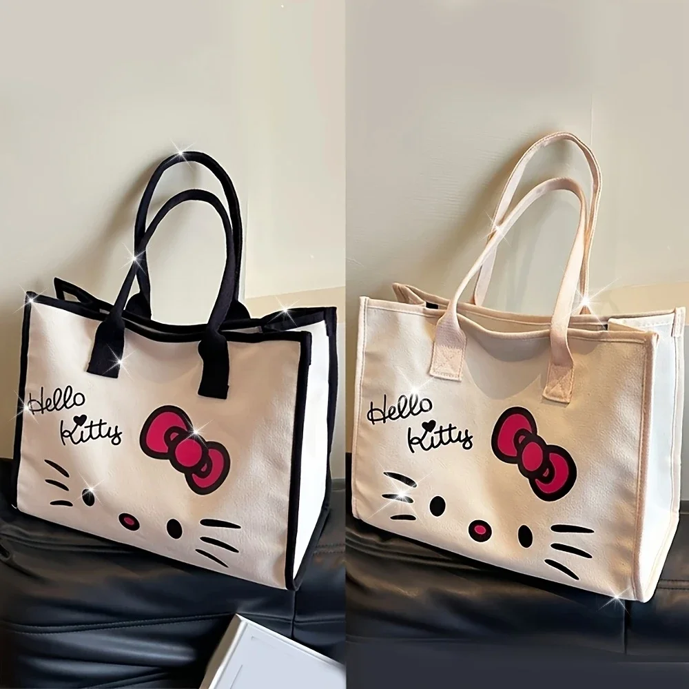 Sanrio Hello Kitty Women's Handbag Cute Cartoon Pattern Large Capacity Durable Canvas Handle Bags Suitable for Travel Shopping Daily Use Lightweight Easy To Care Bag