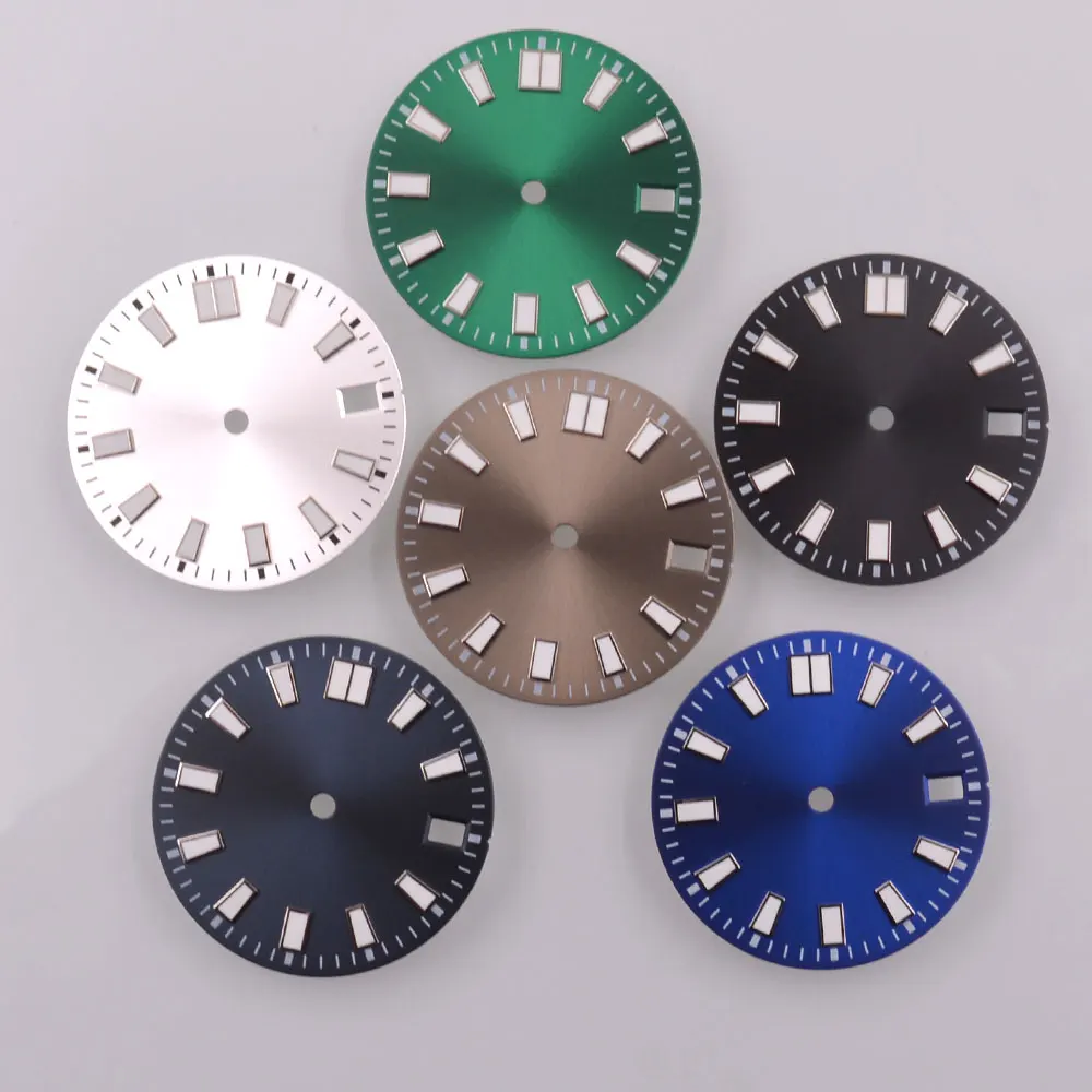 

Стерильный циферблат часов 28,5 мм, зеленый светящийся, подходит для NH35Amovement NH36Amovement NH35, детали автоматического механизма