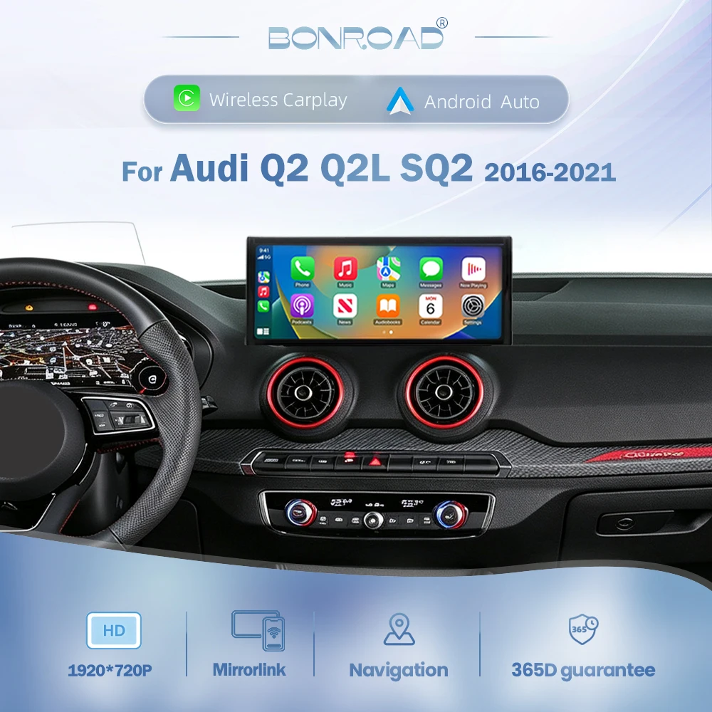 BONROAD 1920*720P 12.3'' Autoradio Linux per Audi Q2 SQ2 Q2L 2016-2021 con Carplay Wireless, Android Auto, Navigazione GPS, WIFI, MirrorLink, Lettore Multimediale per Auto, Display HD, Schermo Touch