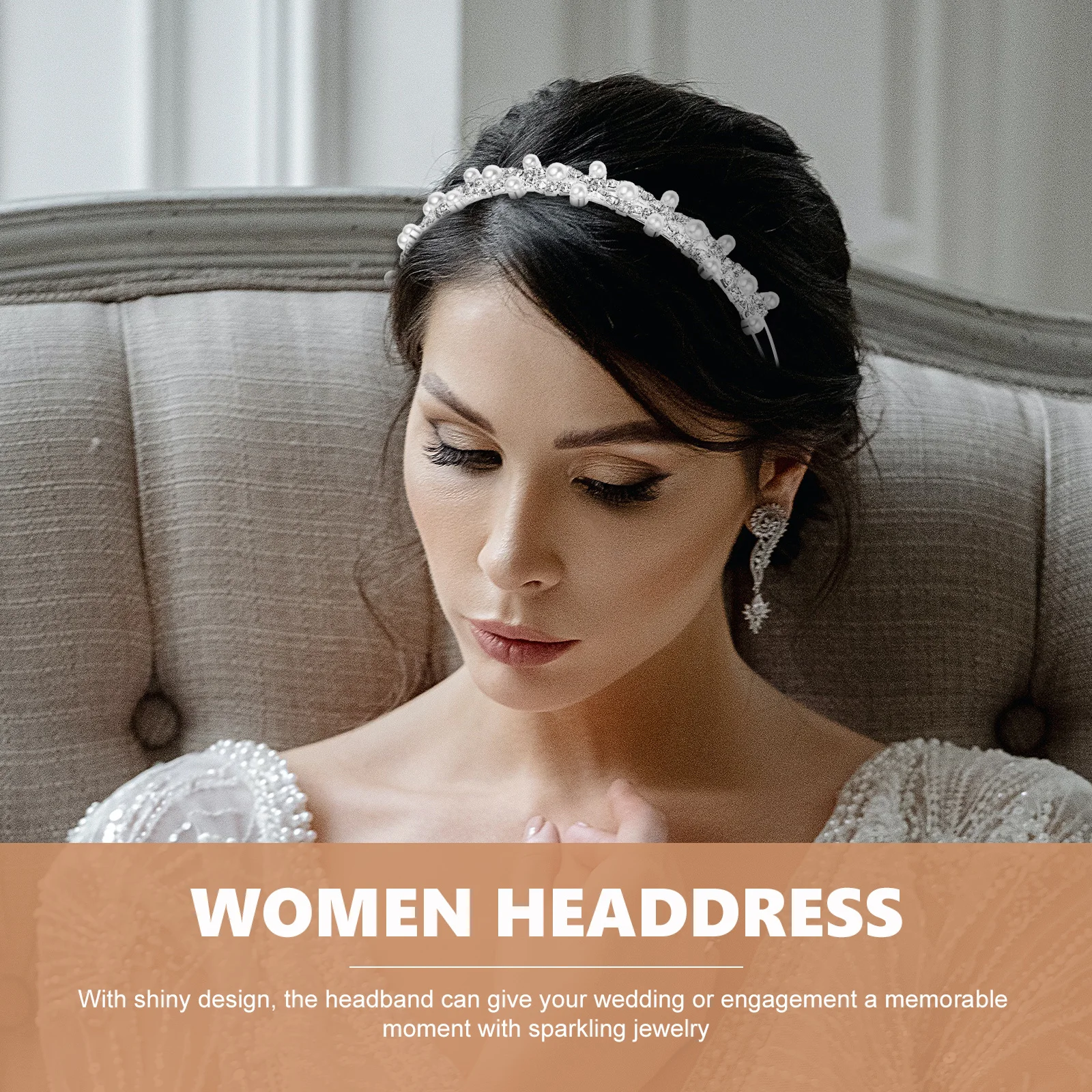 طقم رباط شعر لؤلؤي مكون من قطعتين، خوذة زفاف لامعة وخفيفة الوزن لحفلات الزفاف، أزياء تنكرية للزينة، إكسسوارات نسائية #4