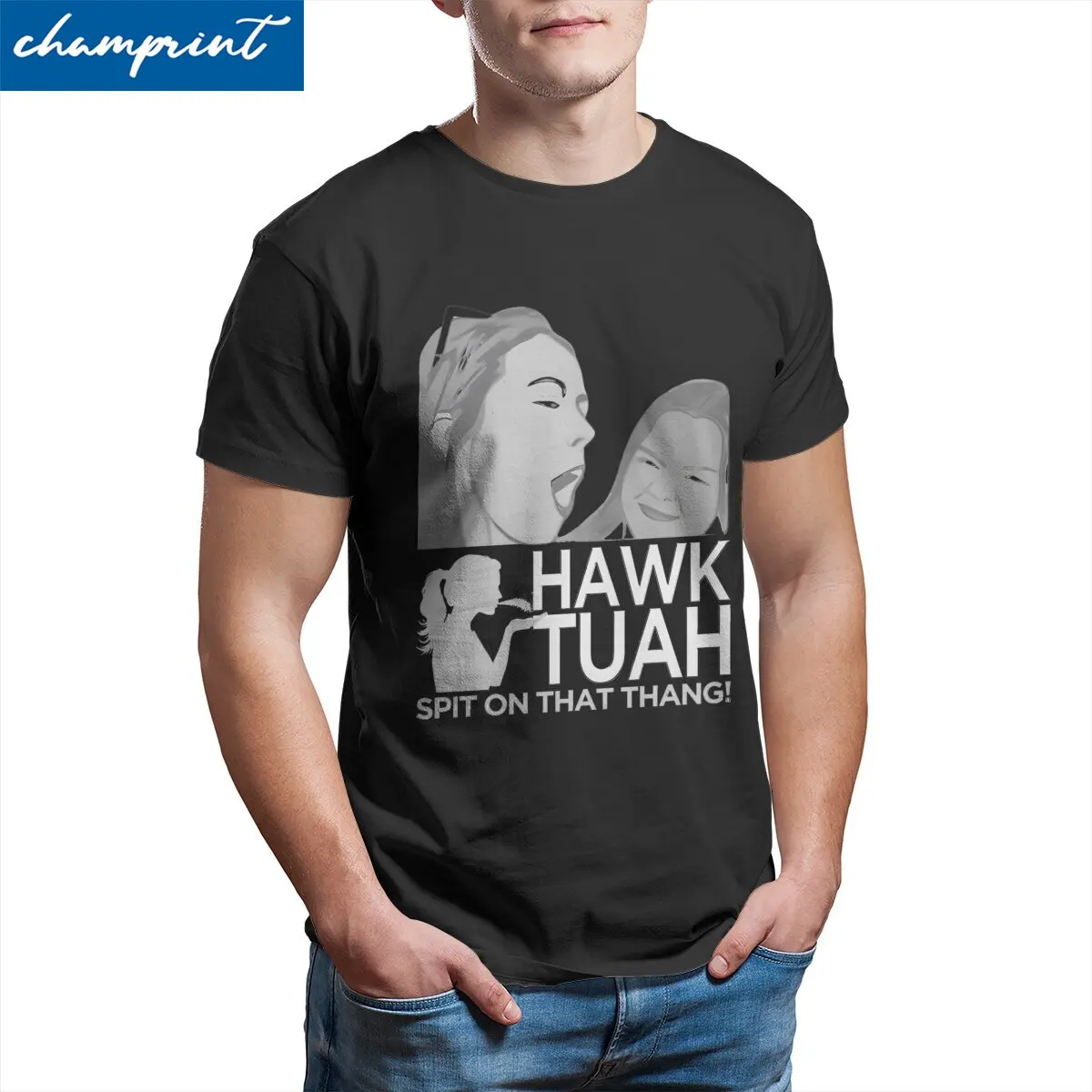 Men T-Shirt Hawk Tuah Spit On That Thang Meme Fun Cotton Tees Short Sleeve  T Shirts Crewneck Clothing Gift Idea