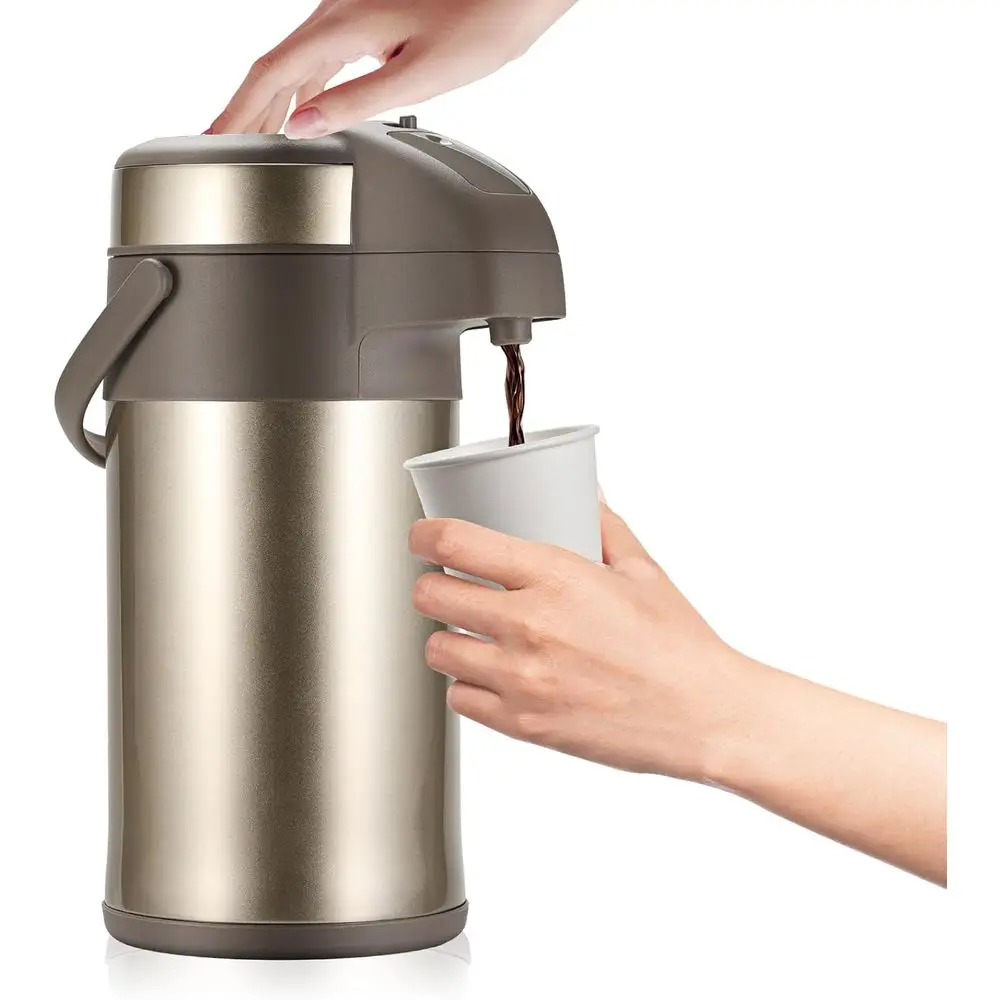 

Thermal Dispenser for Hot Beverages, 3L/101oz Capacity with Pump, Gold Stainless Steel Carafes