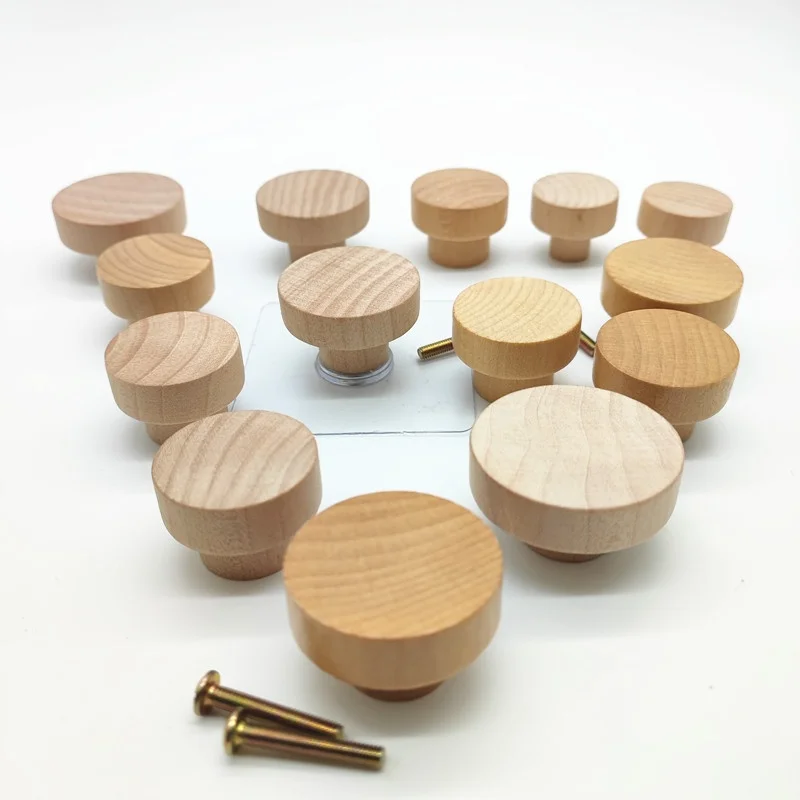 Runde Holzschrankknöpfe, unbehandelte Holzgriffe für Schränke, Möbel, Schubladen, mit Schrauben für Kleiderschrank, Kommode, Schrank.