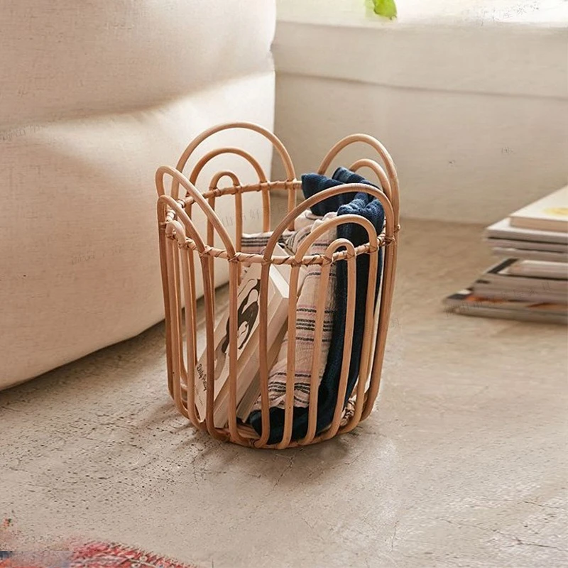 Rattan woven dirty laundry basket, genuine rattan storage frame, natural handmade homestay household miscellaneous items,