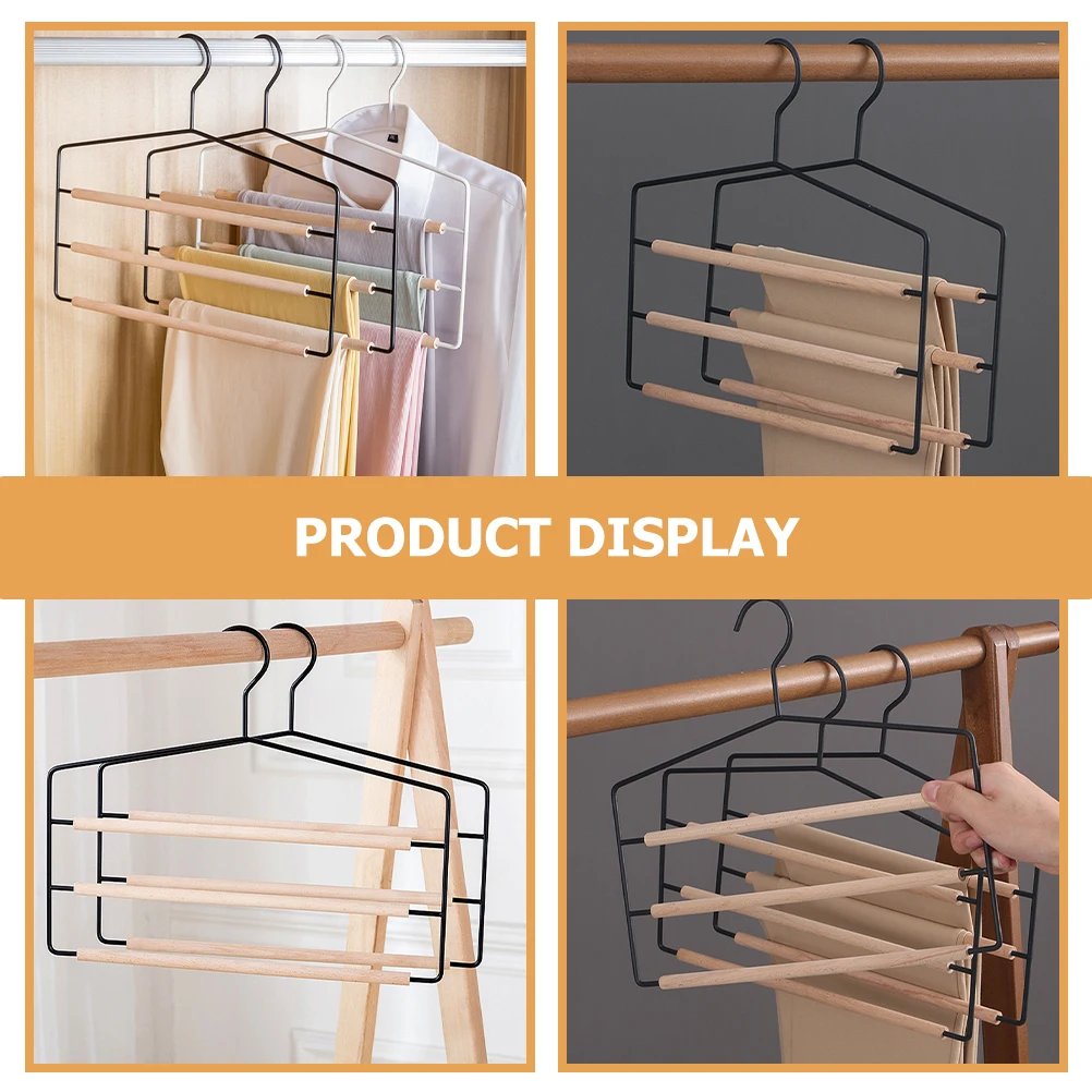 

Multi-function Clothes Hangers 3-tier Pant Rack Space-saving Black Steel Wood Large Capacity Pants Jeans Trousers Wardrobe
