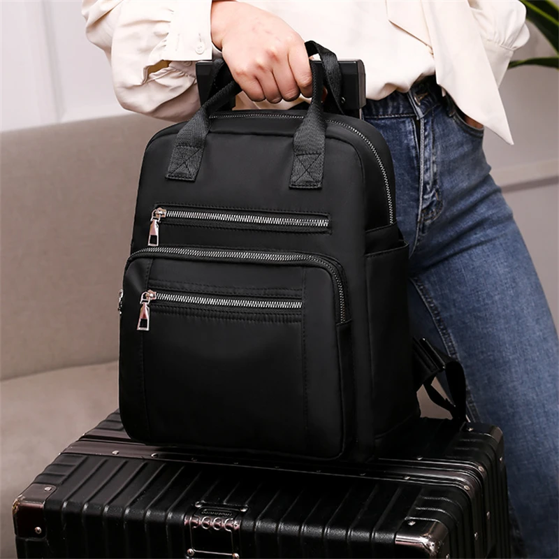 Casual Oxford Backpack Women Black Waterproof Nylon School Bags For Teenage Girls High Quality Fashion Travel Tote Packbag