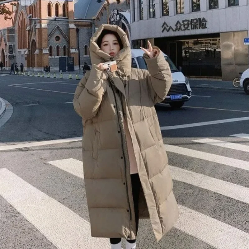 Imagem -05 - Cabolsa Grosso e Solto Feminino Sobretudo com Capuz Parkas Longos Outwear Quente Simplicidade na Moda Tamanho Grande Novo Inverno 2023