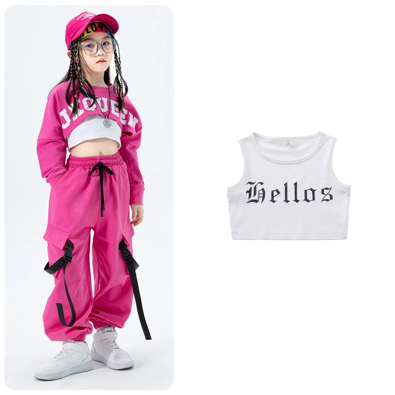 Disfraz de baile de Jazz para niñas, traje de baile de Jazz con letras estampadas, ropa de ombligo, ropa de calle, Hip-hop, único, elegante