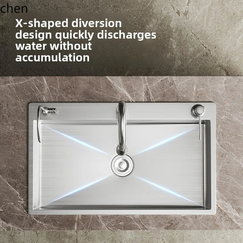 QZT Brushed Stainless Steel Thickened Double Basin Modified to Large Single Basin Household Kitchen Sink