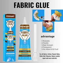 FIXWANT 60ML Fabric Glue Clear Contact DIY Cloth Fibre Adhesive Multipurpose Wedding Dress Leather Bag Diamond Glass Glue