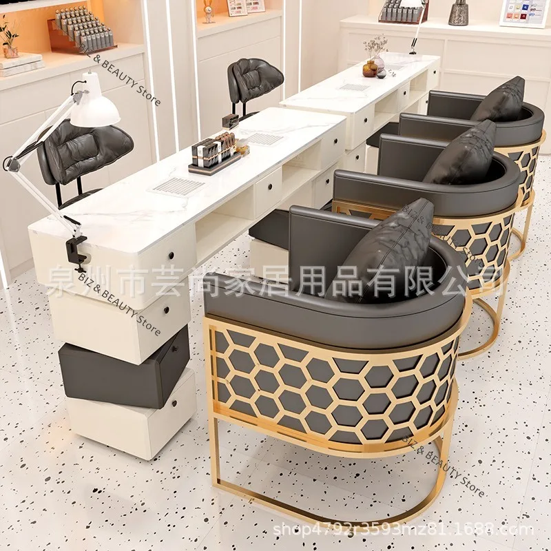 مجموعة كراسي لوحة الصخور طاولات أظافر متعددة الوظائف مع مقبس مكنسة كهربائية طاولات أظافر مكاتب استقبال أثاث Tavolo JTN #4