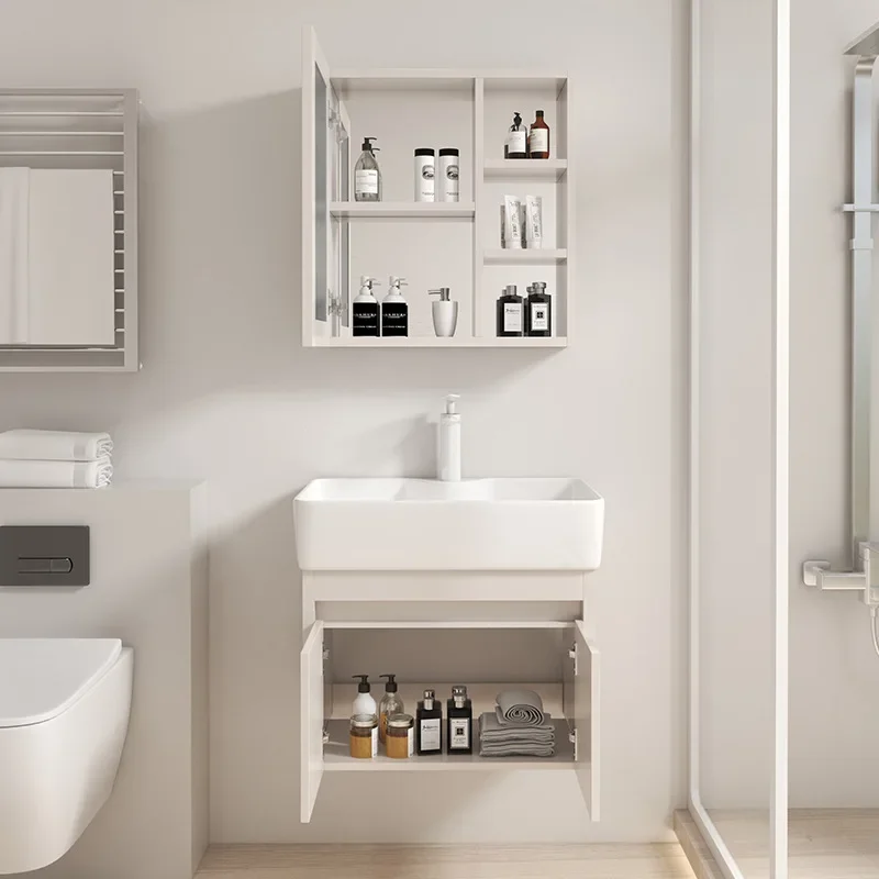 Cream wind small apartment wash basin cabinet combination honeycomb space aluminum bathroom cabinet