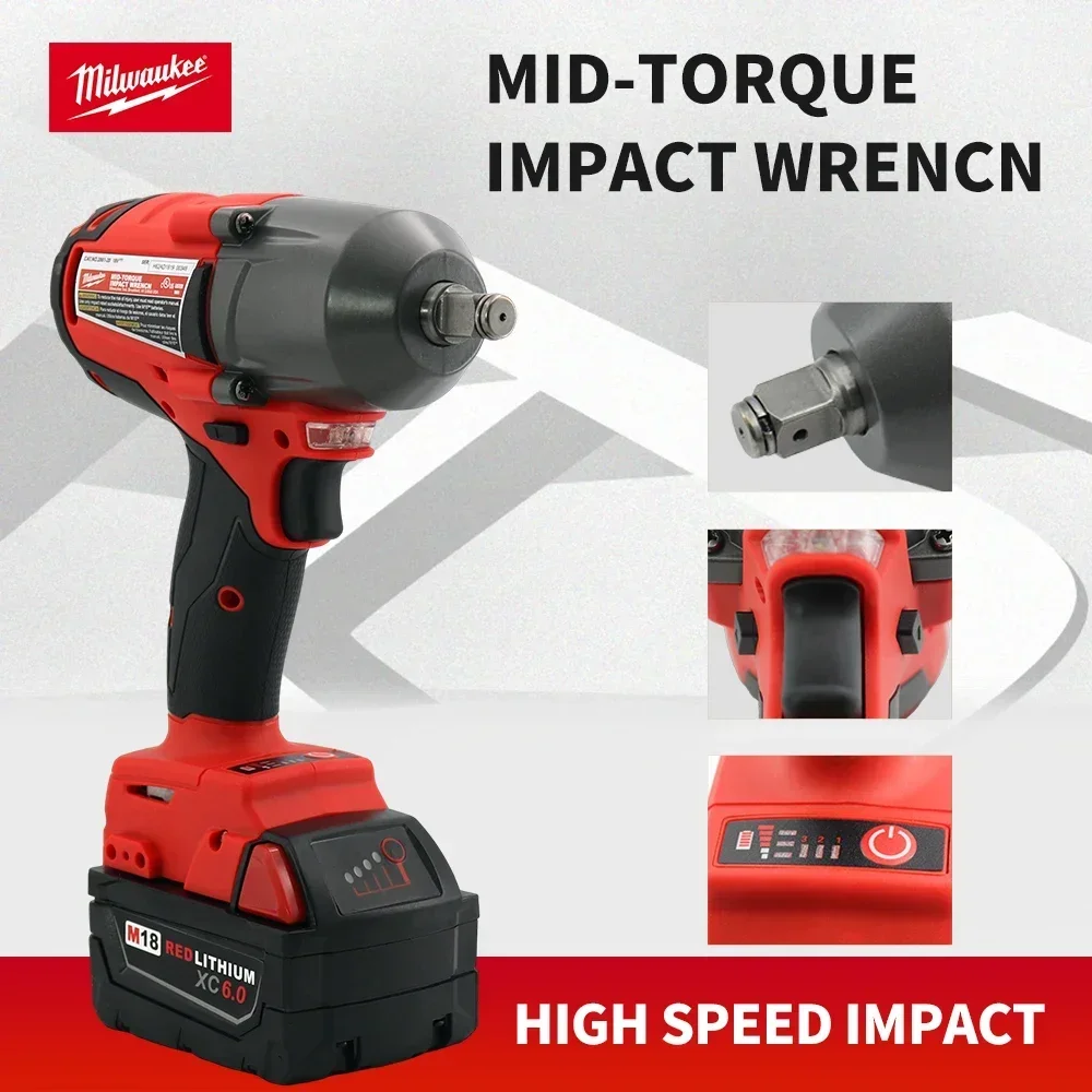 Milwaukee Mid-Torque Impact Professional wrench 18V Lithium battery electric cordless high-speed car truck repair power tools