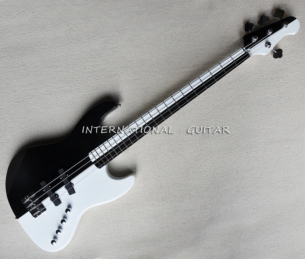 

Black and White 4 Strings Electric Bass Guitar with Rosewood Fretboard,Customizable