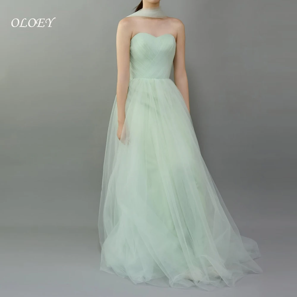 OLOEY Elegant Mint Green Korea Wedding Party Dresses Strapless Fairy Tulle Photo Shoot Dress Customized Pleats Reception Gown