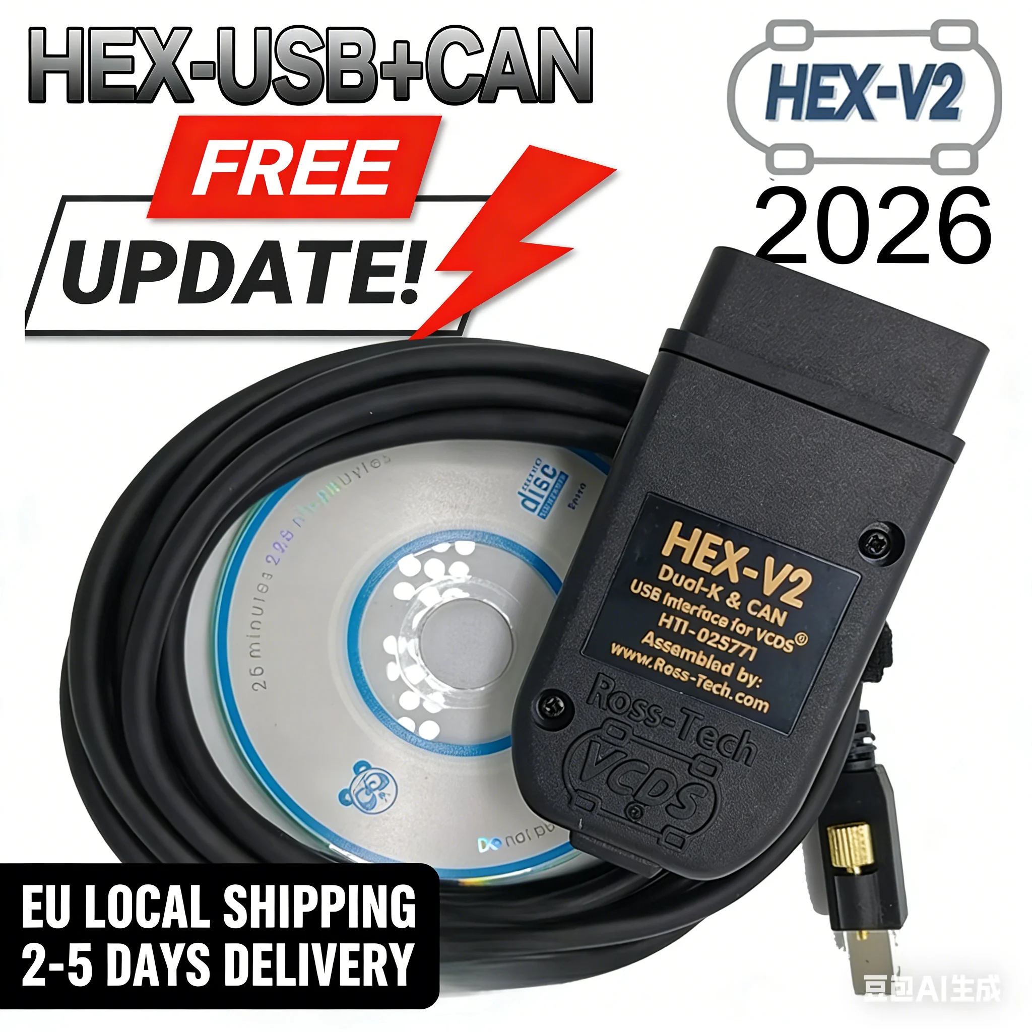 2026 Neuestes VCDS HEX V2 25.3 OBD2 Scanner-Kabel VAG COM Diagnosegerät für VW Audi Skoda Seat Mehrsprachig Kostenlose Updates