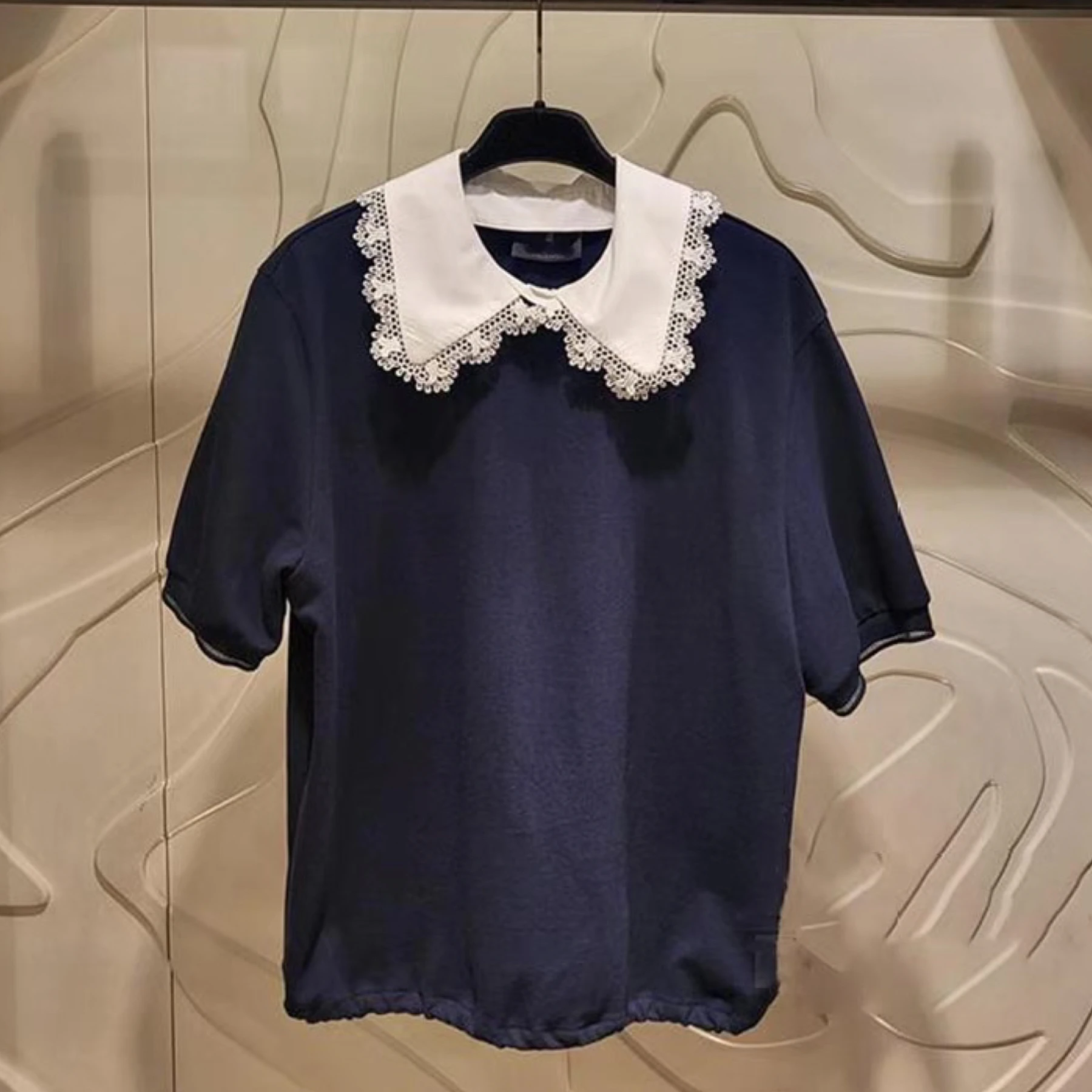 

Casual Cotton Blend irt Korean Sle Detachable Ruffle Collar Waist Cinched ort Sve Pure Color Commute Faion