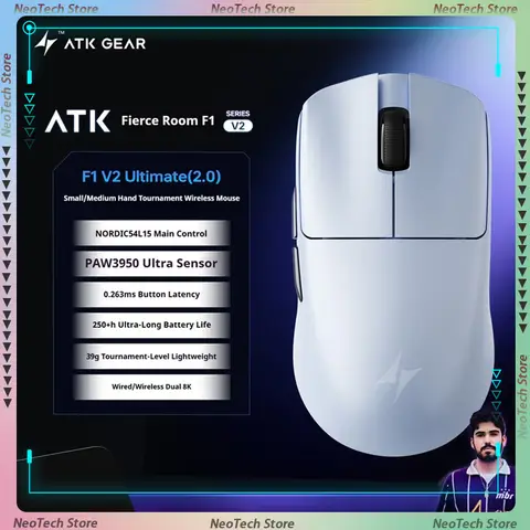 New Atk Blazing Sky F1 V2 Ultimate Mouse Wireless Paw3950utrla Lightweight 750ips 0.243ms Low Latency Gaming Mouse Accessory