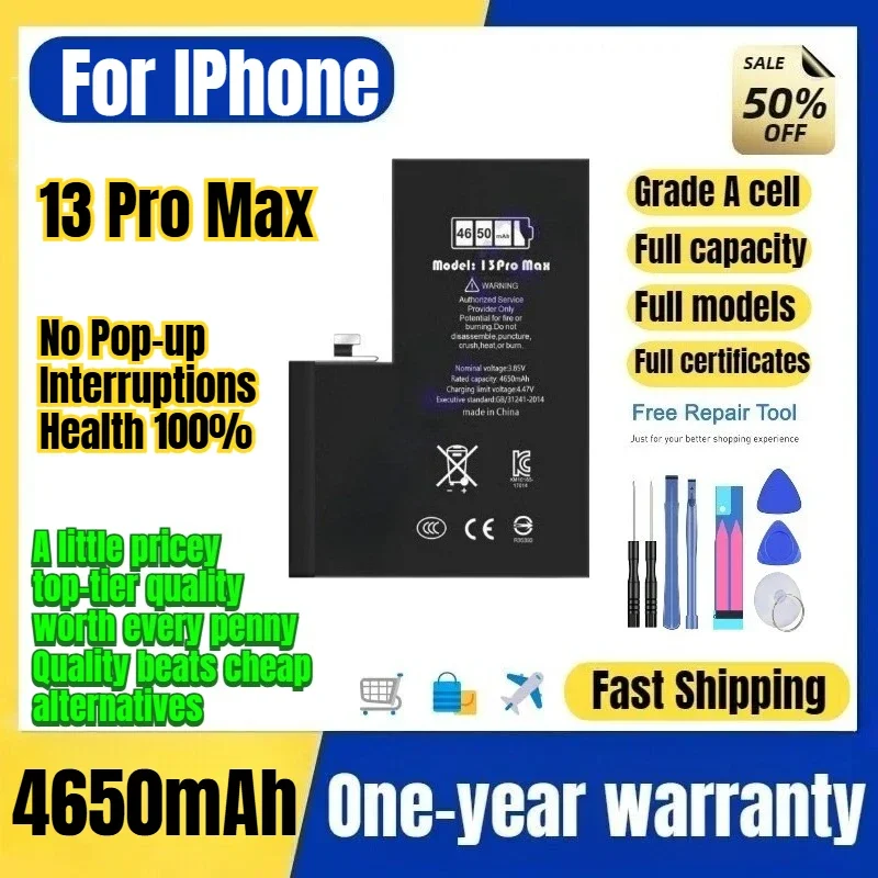 A2643/A2484 for IPhone 13 Pro Max Phone Battery No Pop-up Interruptions Health 100% Replacement Bateria Grade A Cell with Tools