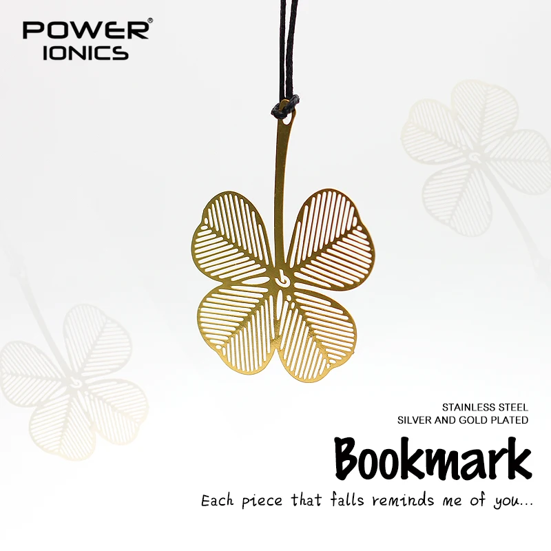 POWE IONICS 6PCS Gold Silver Plated 316 Stainless Steel Bookmark Snow Flake Clover Leaf Pendant Book Clip Friends Student Gifts