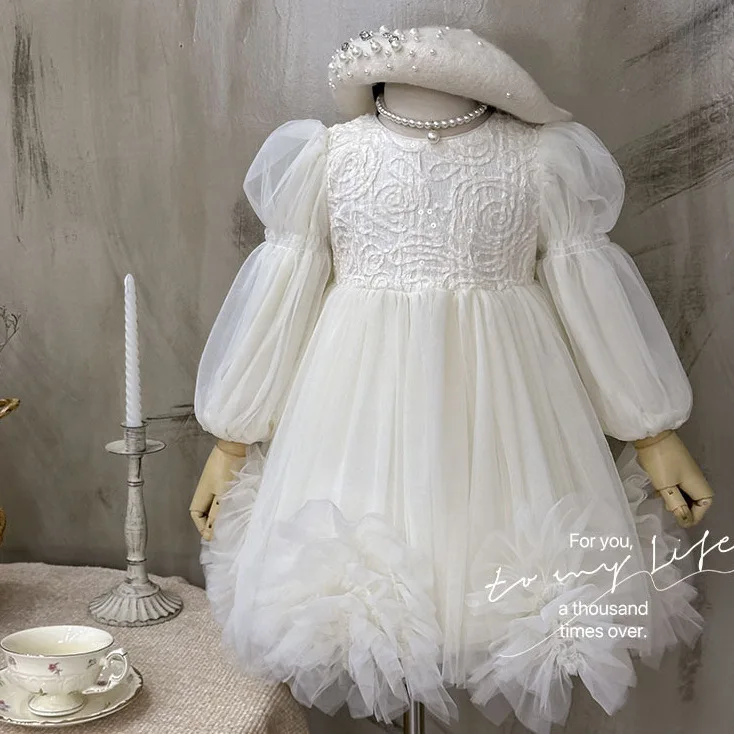 

Платье для девочек, весна-осень 2023, новый стиль, потрясающая розовая сетчатая пышная юбка большого размера, платье принцессы на один год