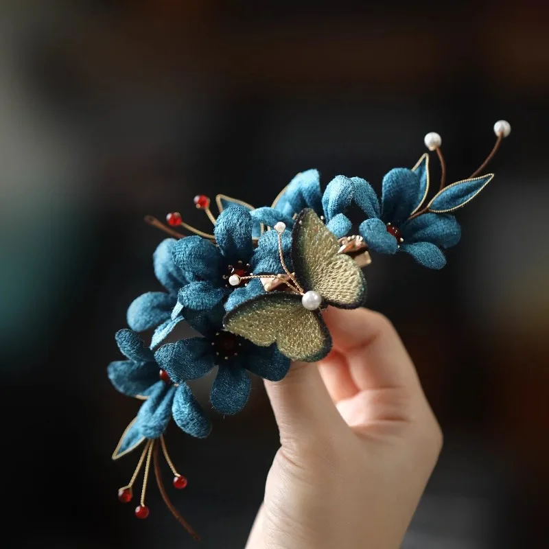 Ancient style disc hair Tang style headgear hairpin side Hanfu back head Song style edge clip fairy fairy butterfly classical he