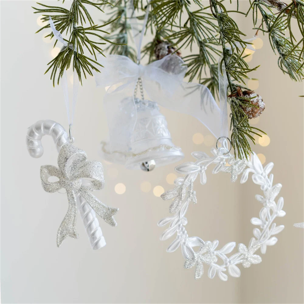 Beyaz noel Glitter kolye Christma ağacı asılı Oranments Elk çan Pentagram noel kolye ev için Merry yılbaşı dekoru