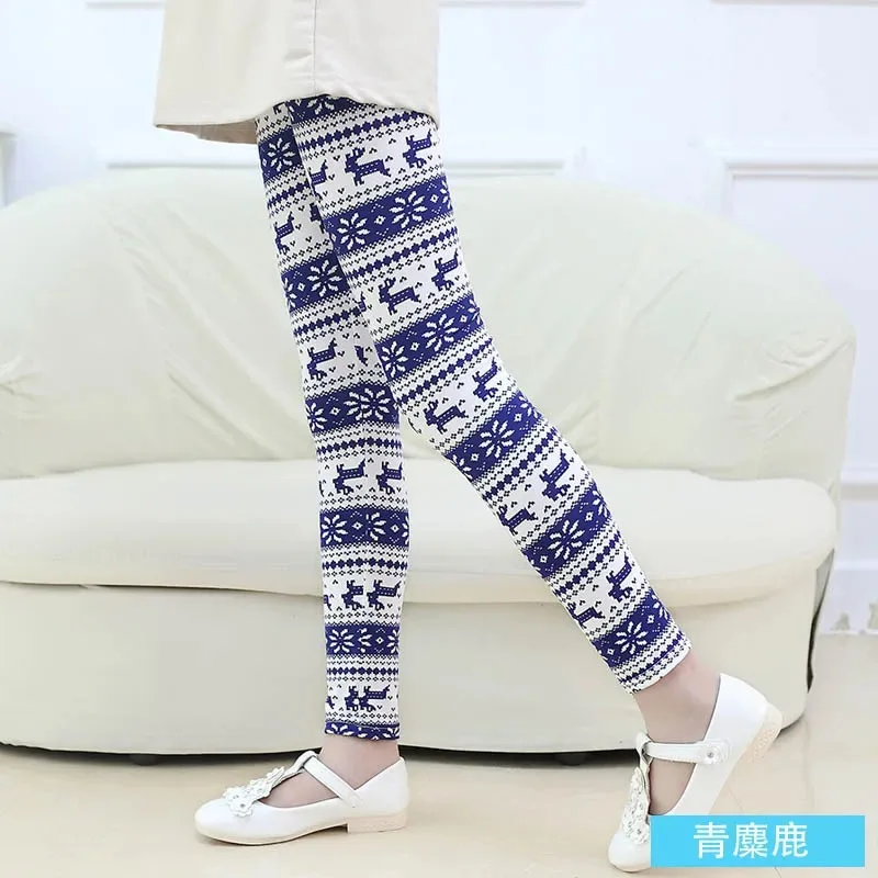 2024 Spring Girls Printed Leggings pants toddler teen kids trousers warm soft colourful children