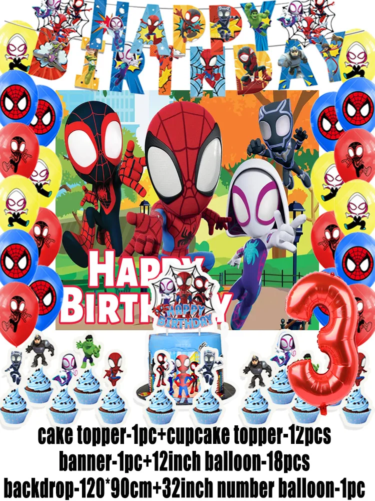Marvel Spidey And His Amazing Friends Birthday Party Supplies Decor SpiderMan Balloon Banner Backdrops Cupcake Topper Kids Gifts - Image 4