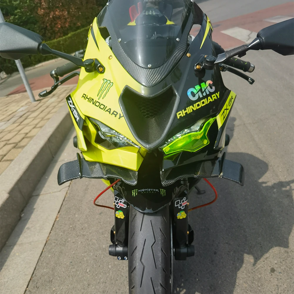ZX6R 2024 ألياف الكربون دراجة نارية عارية الجبهة سبويلر وينجليت الهوائية GP الجناح عدة سبويلر جديد لكاواساكي ZX-6R 2024-2025