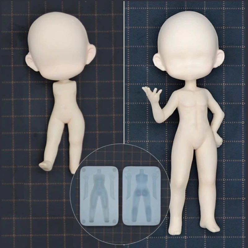 6cm/8cm Q Version of Man Body 2-4 Head Body Than Silicone Mold DIY Manufacture Ultra Light Clay Animation Cartoon Character Mold