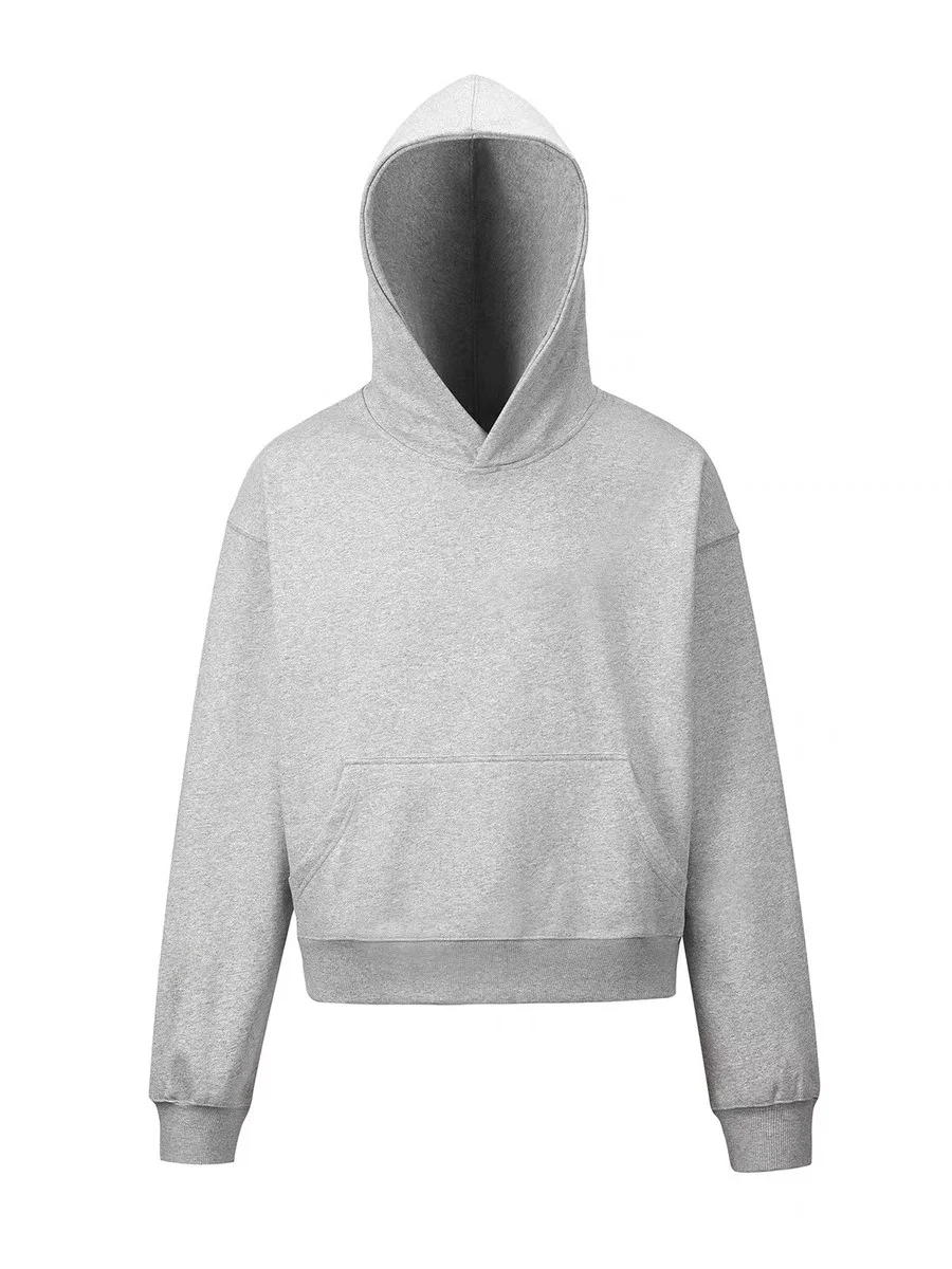 

Серая толстовка с капюшоном мужская, укороченная, повседневная, свободного кроя, для пар, осенне-весенняя, из плотной ткани, в американском ретро-стиле, Cleanfit