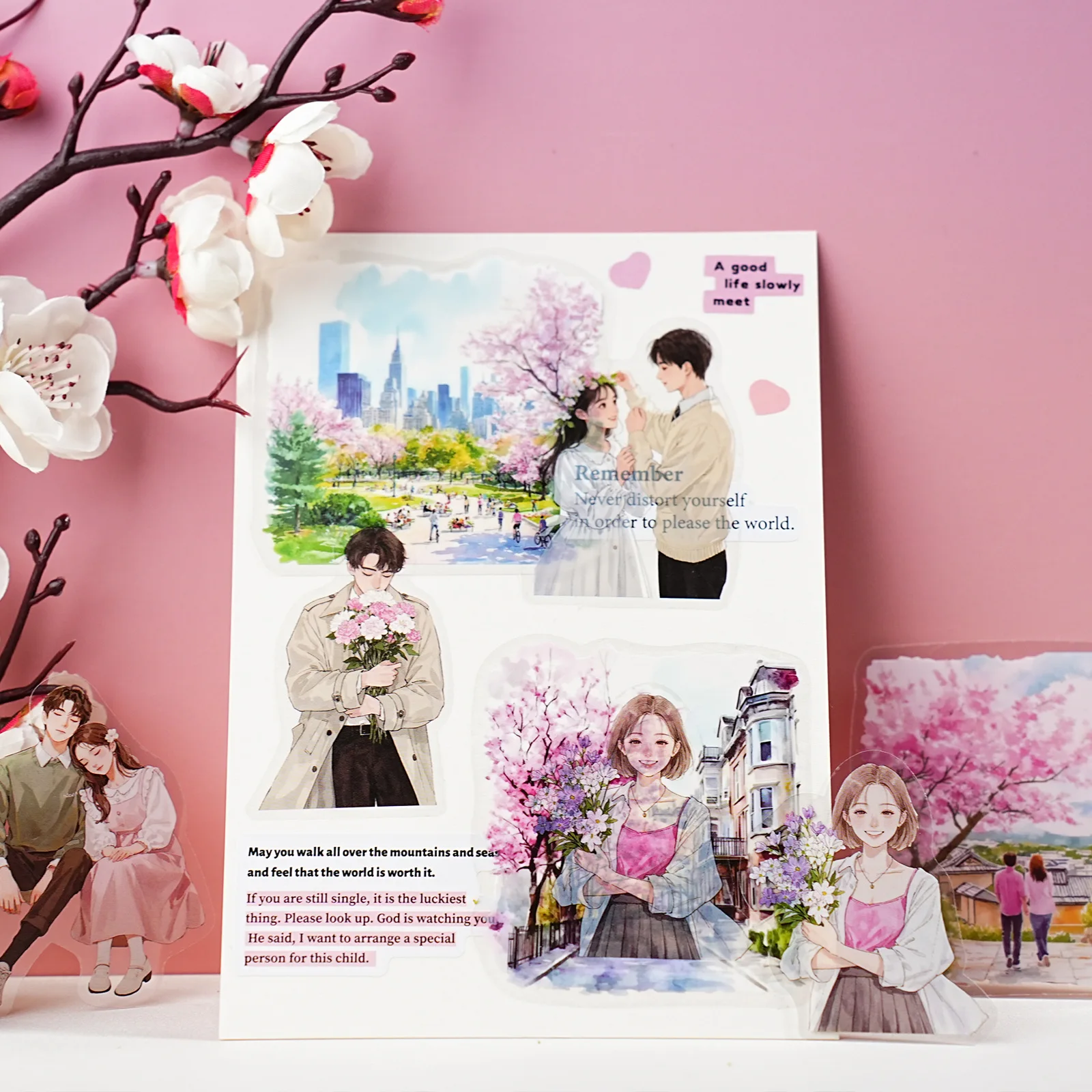 Paquete de pegatinas de PET para niña, 20 piezas, ubicación de caracteres creativos, Collage de paisaje, diario basura, suministros de decoración para álbum de recortes DIY