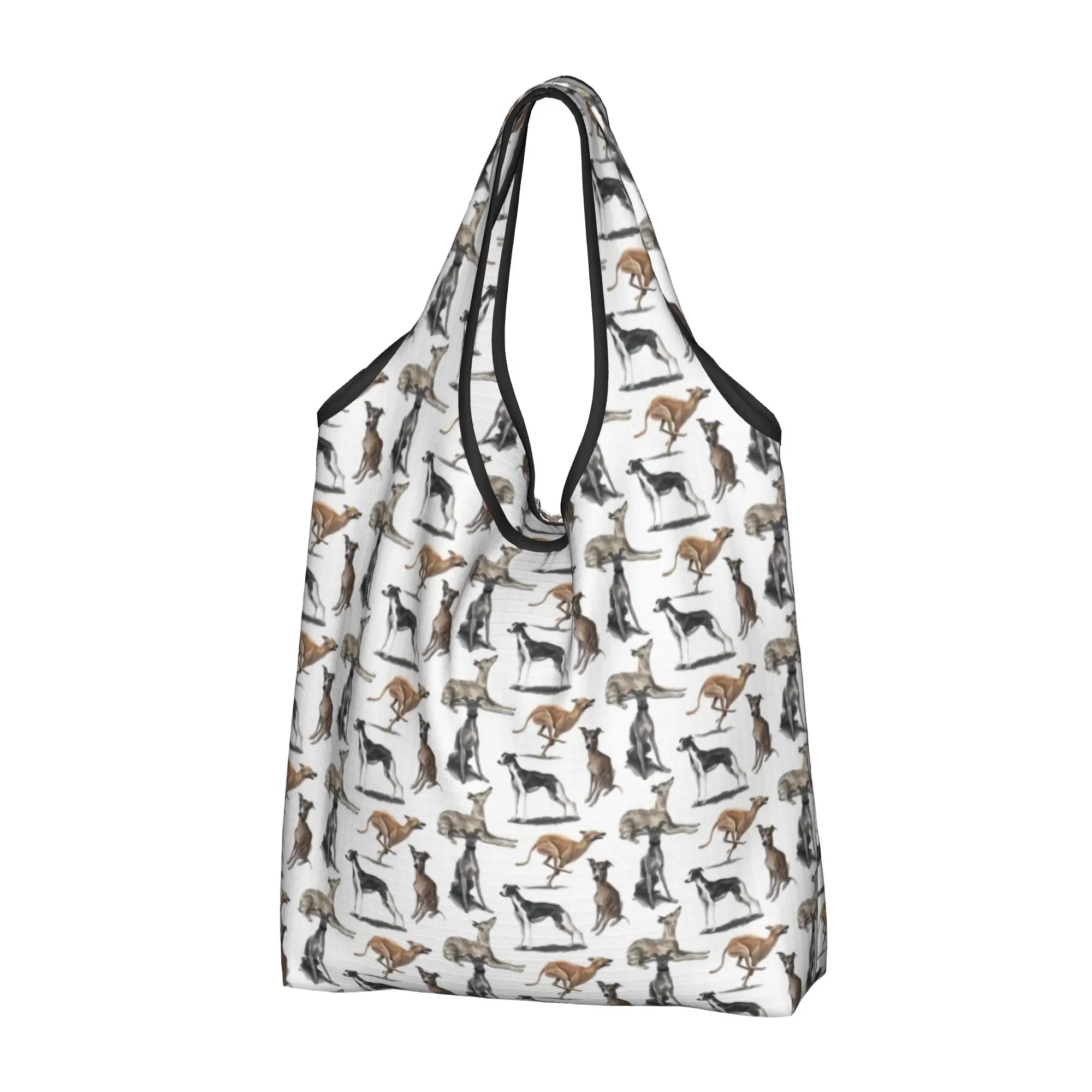 Recycling The Whippet Greyhound Sighthound Dog  Shopping Bag Women Tote Bag Portable  Groceries Shopper Bags