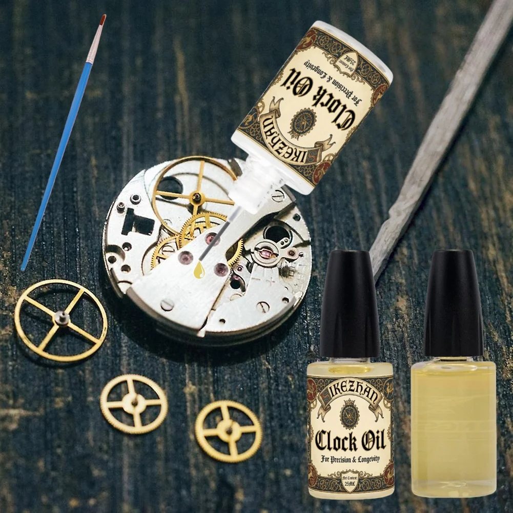 25ml Clock & Watch Lubricant Oil with Brush. Precision Maintenance for Gears & Movements. Anti-Rust Noise Reduction & Smooth Run