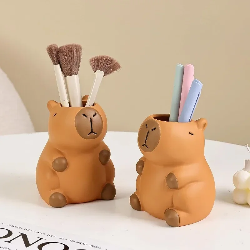 Cute Capybara Pen Holder, Makeup Brush Organizer for Office Desk Decor & Creative Storage