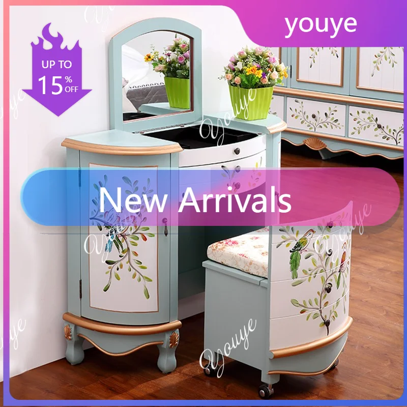 N63 Tocador Estético para Niñas, Mesa de Maquillaje de Lujo para Dormitorio, Espejo para Adultos, Escritorio, Cómoda con Cajones, Mueble de Dormitorio