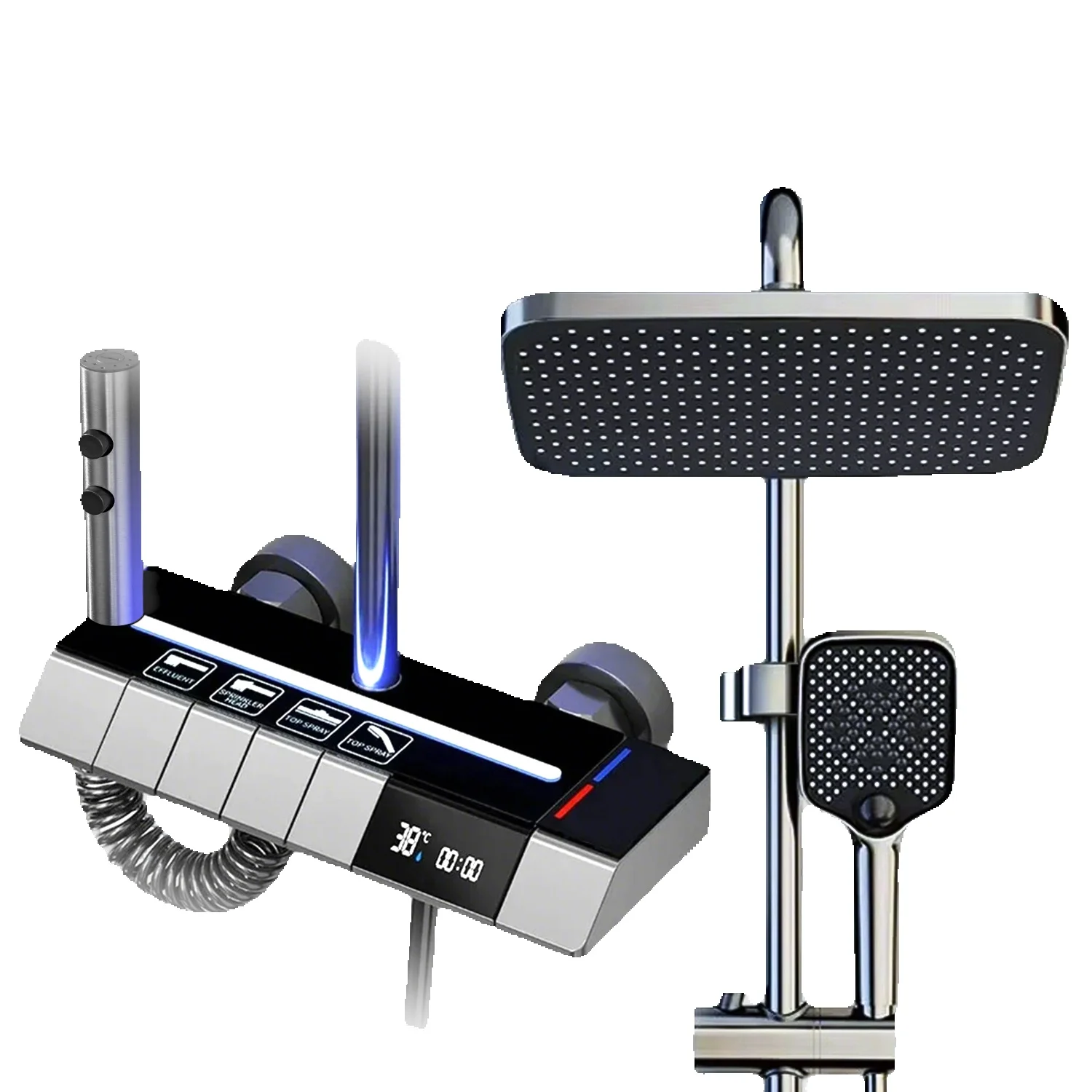 Digitale display douchekraan set moderne stijl regenval badkamer digitale mengkraan grijs bidet douchesysteem - afbeelding 2