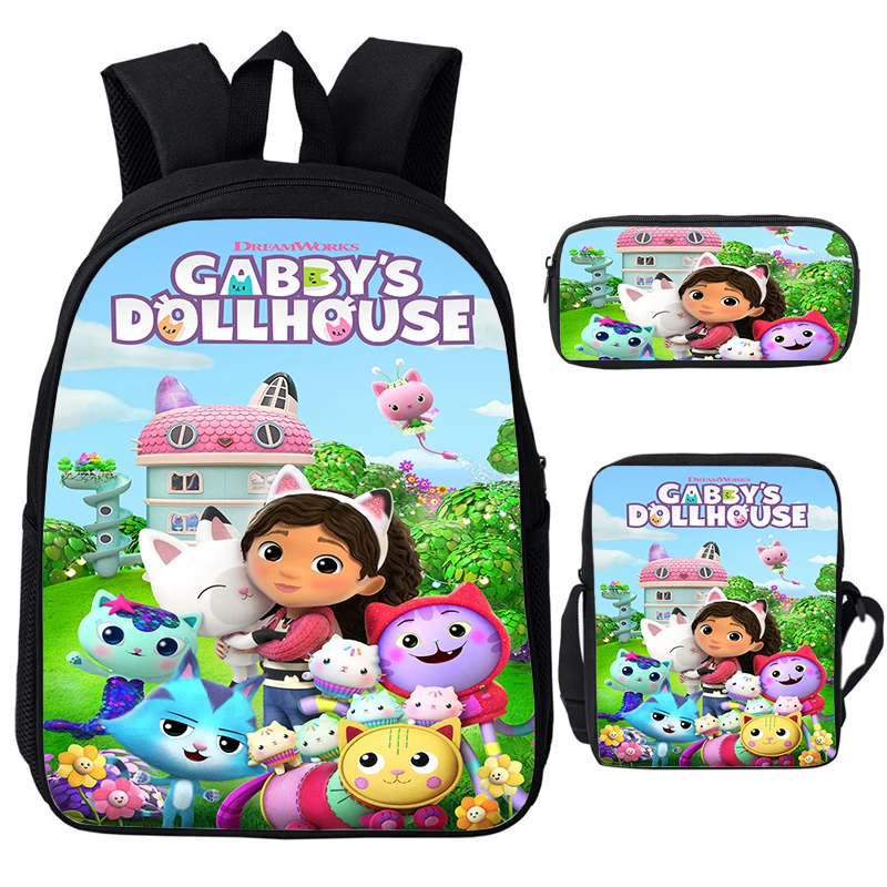 

Gabby's Dollhouse Backpacks Boys Girls Anime Gabbys Doll House Bookbag Cartoon Gabby Cats Schoolbag Children Backpacks Mochila