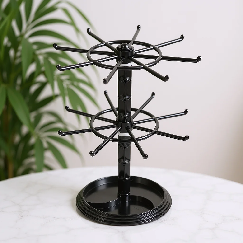 

Necklace Rack with Rotating Base Small Jewelry Stand Holder for Pendants Chains Keychains Compact Display Organizer