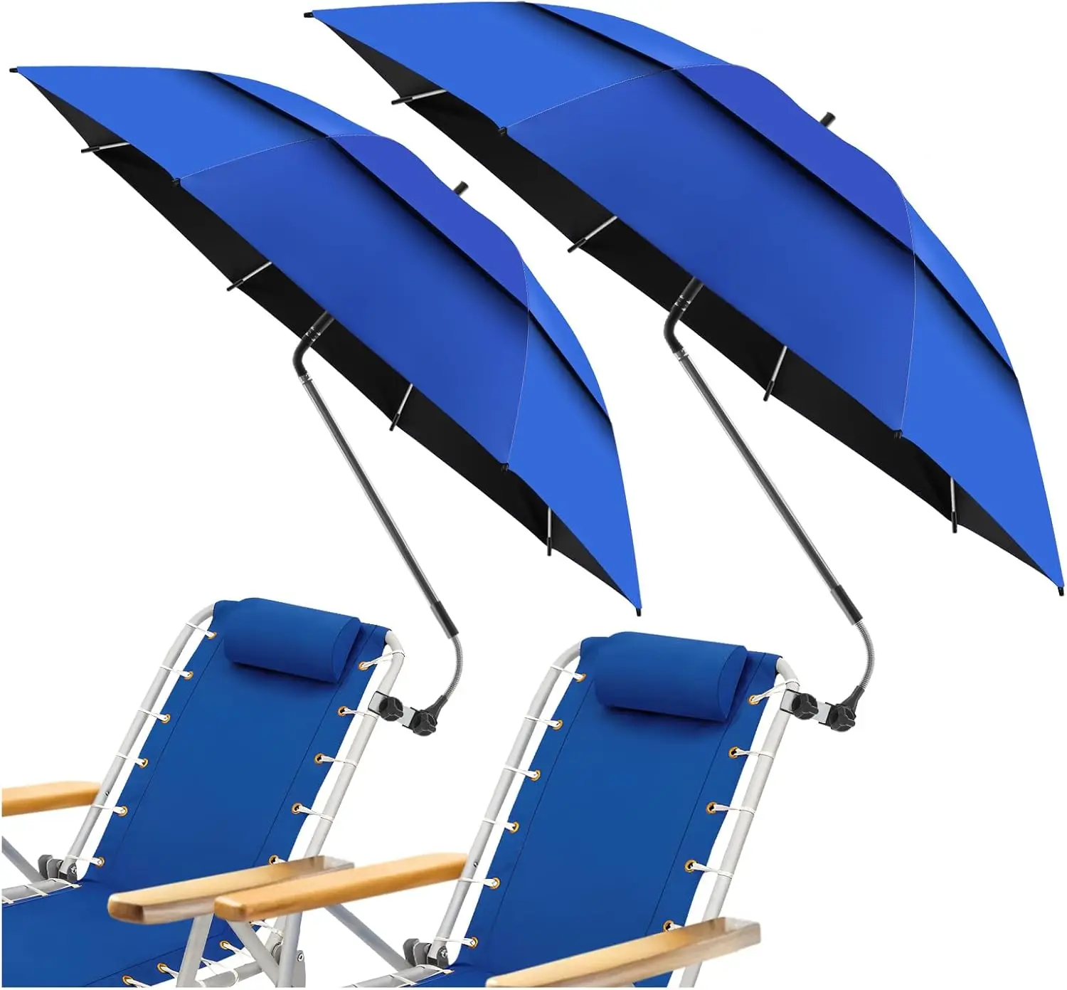 

2-Pack 48.6" Double Canopy Beach Umbrella with Clamp, UPF50+ Sun Protection, 360° Adjustable for Outdoor Use