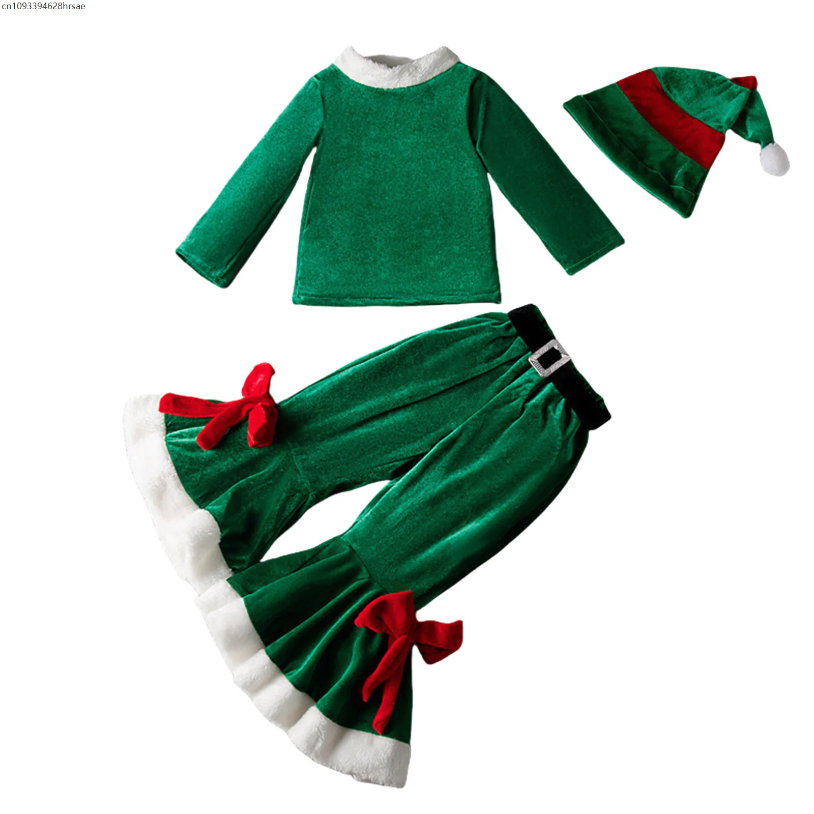 الأطفال عيد الميلاد عيد الميلاد قزم سانتا كلوز تأثيري حلي الفتيات طويلة الأكمام مع السراويل المتوهجة قبعة موضوع فستان الحفلات الزي